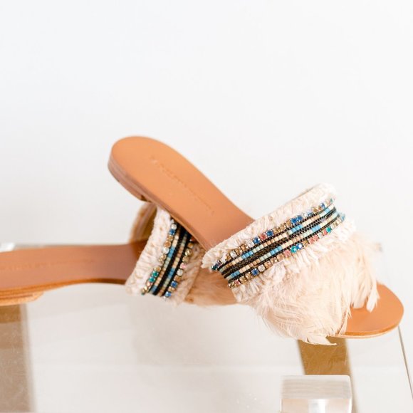 Badgley Mischka Shoes - Badgley Mischka Fortune Slide Sandal African 5.5 Nude Cream Feather